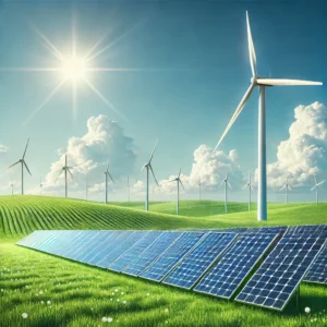 Turbinas eólicas e painéis solares representando energia renovável, destacados no leilão da Cemig no mercado livre.